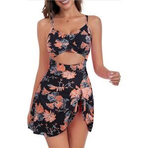 Zaful Women's One Piece Swimdress With Cut Out Ruffle Beach Resort Size 2X New
